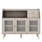2-drawer Side Board Adjustable Shelving Sintered Stone Server with Glass Door Clearhalo 'buffet_sideboard' 'Buffets & Sideboards' 'furn' 'furn_buffet_sideboard' 'Furniture' 'Kitchen & Dining Furniture' 1200x1200_9ab12071-e4fe-4683-9037-5e64d8f21130