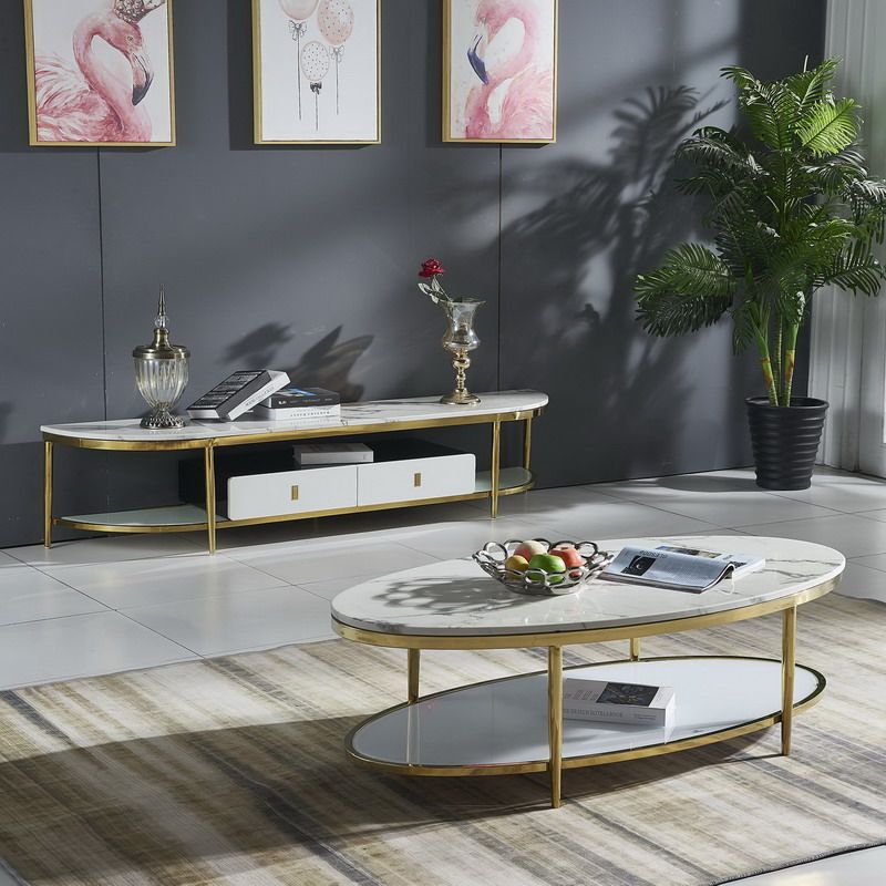 16.5 "H MODERNE 4 LEG STALEN BASE MARMBLE OVAL OVAL TOP SOFBEEKTAFEL