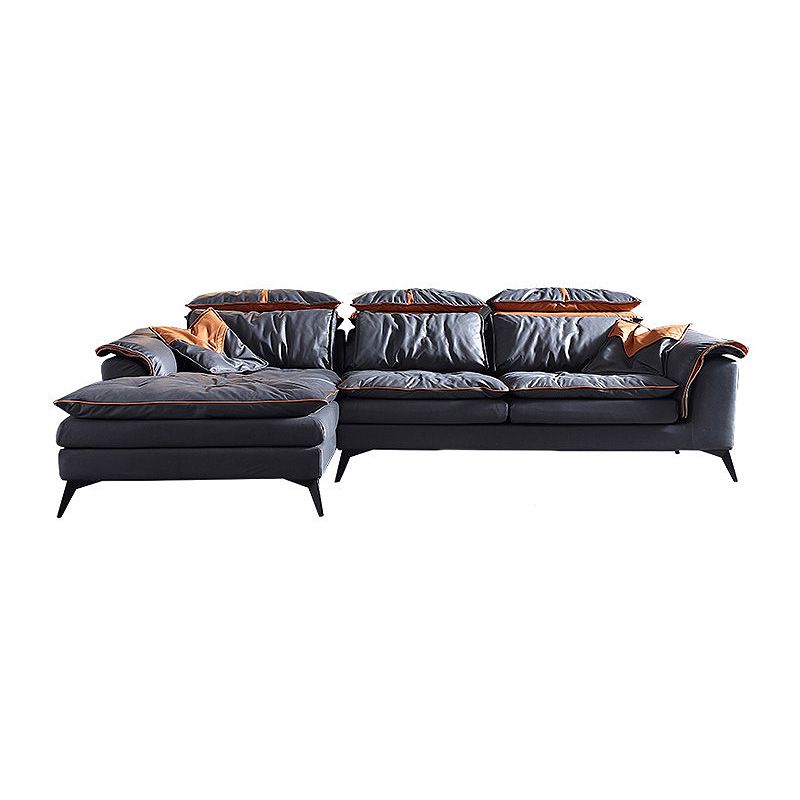 Pillow Top Arm Sectionals 26.22"High Faux Leather Cushion Back Sofa, Black Clearhalo 'furn' 'furn_sectionals' 'Furniture' 'furniture_sectionals' 'Living Room Furniture' 'Sectionals' 1200x1200_9ab6da33-1f54-41da-a3db-6c84986c8810