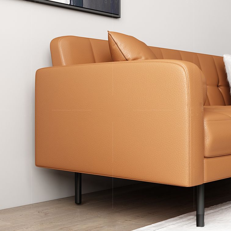 Faux Leather Biscuit Back Sofa 31.49" H Modernism Square Arm Sofa Clearhalo 'furn' 'furn_sofas' 'Furniture' 'furniture_sofas' 'kitchen' 'kitchen_sofas' 'Living Room Furniture' 'Sofa' 'sofas' 1200x1200_9ac11b7e-e90e-4c16-823a-d5b59d50e2f5