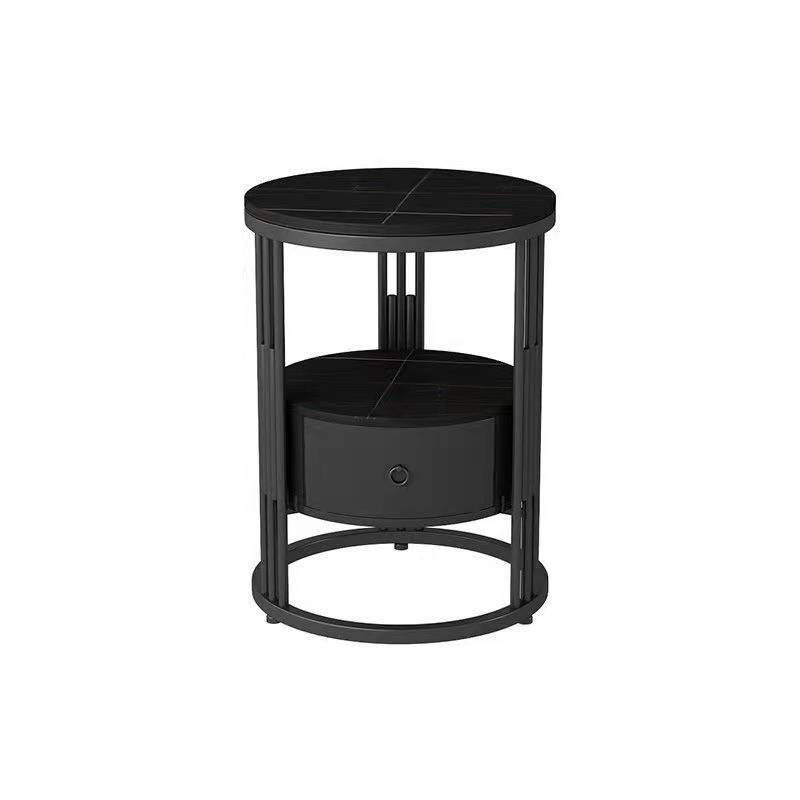 19.69" W x 19.69"D x 21.65" H End Table Round Stone Side Table with Storage Clearhalo 'Coffee & Accent Tables' 'End & Side Tables' 'end_side_tables' 'furn' 'furn_end_side_tables' 'Furniture' 'Living Room Furniture' 1200x1200_9ac9dcdd-893d-415e-8d3c-eb1efd9367c7