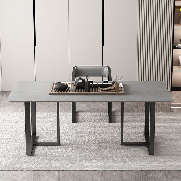 Rectangle Double Pedestal Industrial Table Fixed Table with Sintered Stone Clearhalo ' dining_table' 'Dining Tables & Seating' 'Dining Tables' 'furn' 'furn_dining_table' 'Furniture' 'furniture_dining_table' 'Kitchen & Dining Furniture' 'kitchen&dining_furn' 'kitchen' 'kitchen_dining_table' 1200x1200_9ace5efc-b248-428c-86fa-8a44c4cddb7f