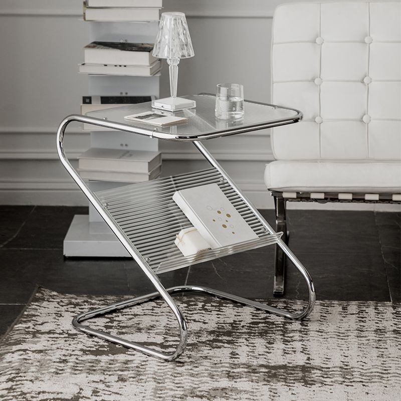 24" Tall Square Glass Top Side Table Iron Abstract Base End Table