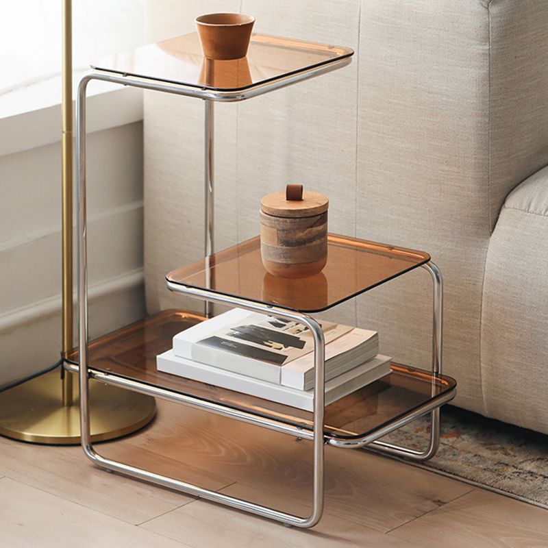 Tablero de vidrio de mesa lateral modernista con mesa auxiliar de 3 niveles cuadrados de almacenamiento