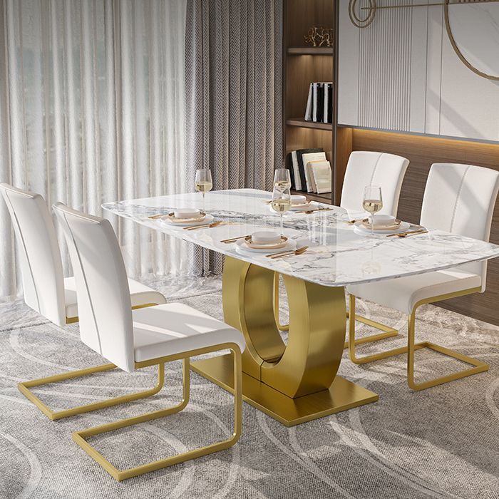 Luxury Sintered Stone Dining Table Rectangle White Table with Metal Pedestal in Gold Clearhalo ' dining_table' 'Dining Tables & Seating' 'Dining Tables' 'furn' 'furn_dining_table' 'Furniture' 'furniture_dining_table' 'Kitchen & Dining Furniture' 'kitchen&dining_furn' 'kitchen' 'kitchen_dining_table' 1200x1200_9ad3774b-0ed5-44d3-933c-ea7b5e9cb13c