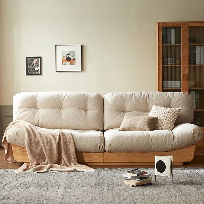 Scandinavian Solid Wood Beige Armless Sofa with Tufted Back for Living Room