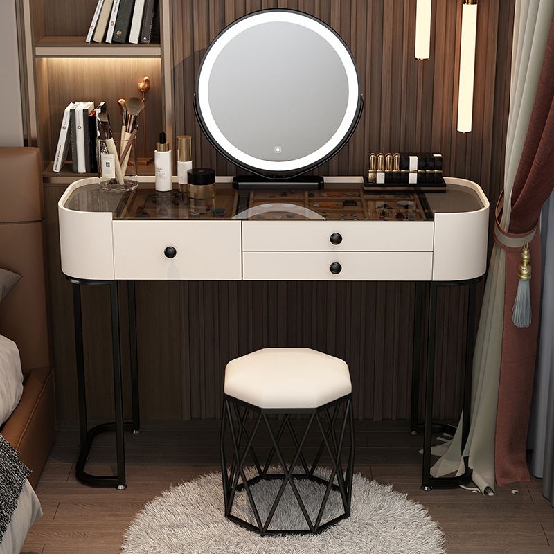 Contemporary Glass Top Make-up Vanity with Drawers in Wooden Frame
