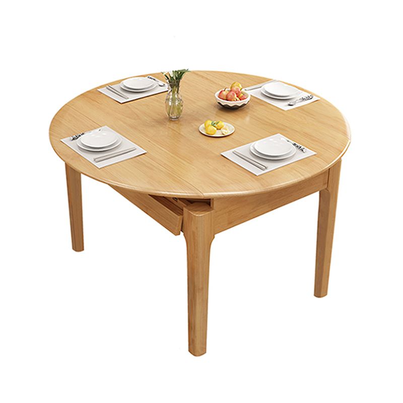 Modern Rubberwood Dinner Table Round Drop-Leaf Table with 4 Legs for Dining Room Clearhalo ' dining_table' 'Dining Tables & Seating' 'Dining Tables' 'furn' 'furn_dining_table' 'Furniture' 'furniture_dining_table' 'Kitchen & Dining Furniture' 'kitchen&dining_furn' 'kitchen' 'kitchen_dining_table' 1200x1200_9ad75f3a-194a-4b03-9196-87acc3080eb7