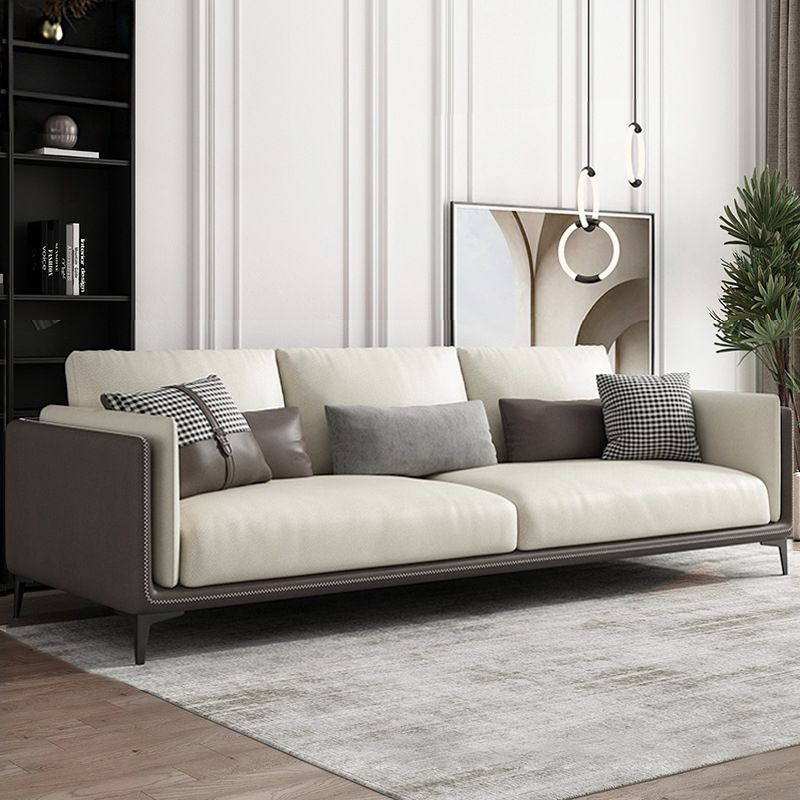 Contemporary Recessed Arm Sectional Stain-Resistant Faux Leather Sofa with Cushion Back Clearhalo 'furn' 'furn_sectionals' 'Furniture' 'furniture_sectionals' 'kitchen' 'kitchen_sectionals' 'Living Room Furniture' 'Sectionals' 1200x1200_9ae58d07-9a79-412f-8338-18665968cb69
