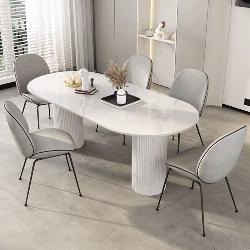 Luxury Oval Shape Kitchen Table Sintered Stone Double Pedestal Dining Table Clearhalo 'Dining Tables & Seating' 'Dining Tables' 'dining_table' 'furn' 'furn_dining_table' 'Furniture' 'Kitchen & Dining Furniture' 1200x1200_9ae68c5a-bb59-4fe9-8d1c-289a8f0e3bd0