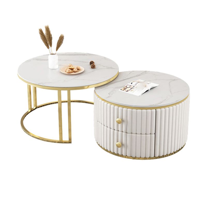 Slate and Metal Coffee Table Frame Nesting Coffee Table Set with Drawers Clearhalo 'Coffee & Accent Tables' 'Coffee Tables' 'coffee_tables' 'furn' 'furn_coffee_tables' 'Furniture' 'Living Room Furniture' 1200x1200_9ae7d48c-884e-464d-b784-ba94d57232c7