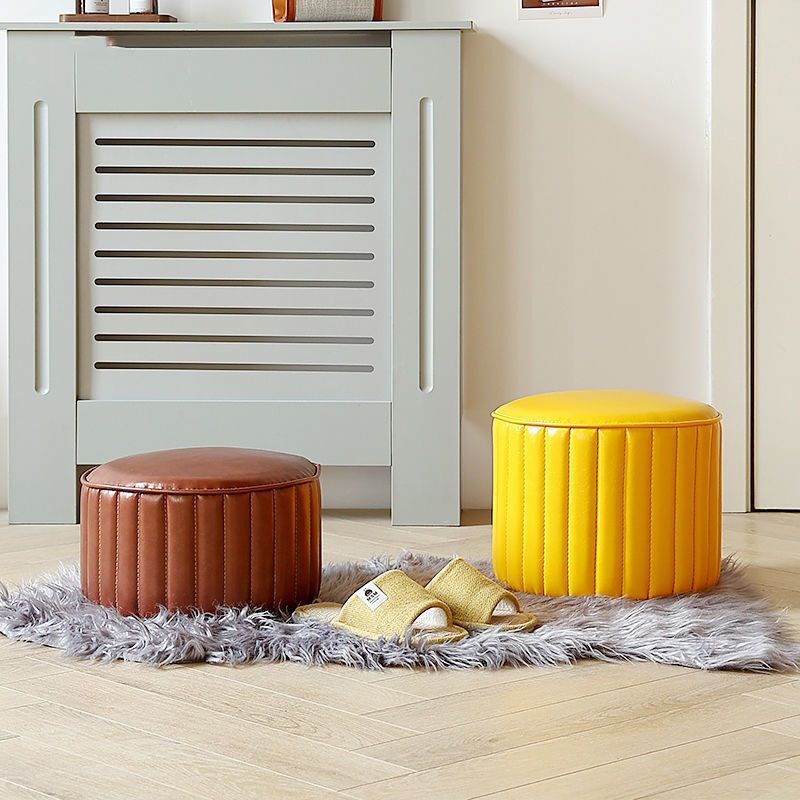 Modern Pouf Ottoman Faux Leather Upholstered Solid Color Cylinder Shape Ottoman Clearhalo 'furn' 'furn_ottomans_poufs' 'Furniture' 'Living Room Furniture' 'Ottomans & Poufs' 'ottomans_poufs' 1200x1200_9aefaa18-f7b4-4785-817e-f0b29f1c6a64