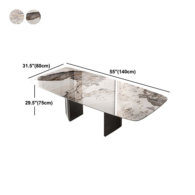 Industrial Double Pedestal Dining Table Rectangle Stone Top Dining Room Table Clearhalo 'Dining Tables & Seating' 'Dining Tables' 'dining_table' 'furn' 'furn_dining_table' 'Furniture' 'Kitchen & Dining Furniture' 1200x1200_9af009c1-c0b8-413e-a987-7d8496916ef3