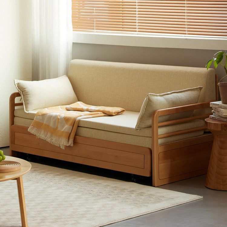 Sofá de madera maciza escandinava Futón de tela extraíble Sofá