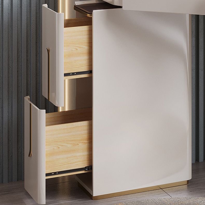 鏡面の虚栄心テーブルとスツールセット4の引き出しガラストップバニティデスク