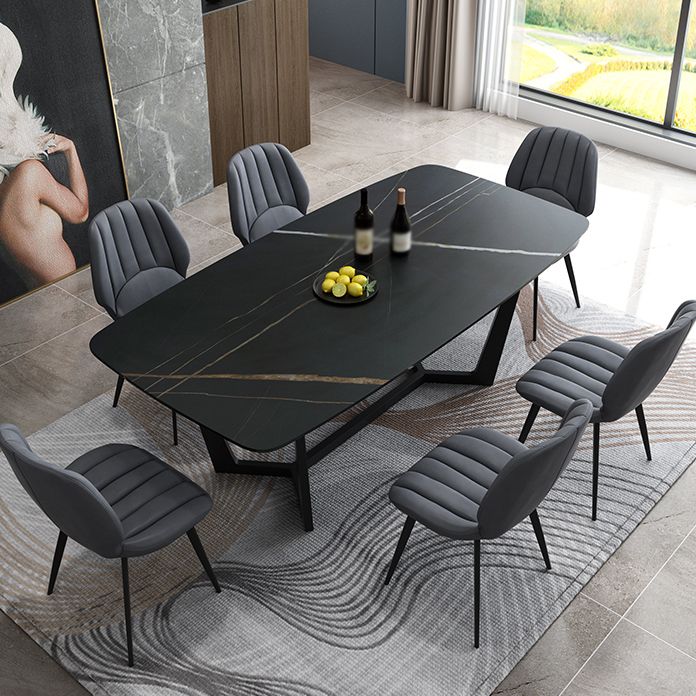 Modern 1/4/5/7 Pieces Black Dining Set Sintered Stone Dining Table Set with Leather Chairs Clearhalo 'Dining Room Sets' 'Dining Tables & Seating' 'dining_room_set' 'furn' 'furn_dining_room_set' 'Furniture' 'furniture_dining_room_set' 'Kitchen & Dining Furniture' 'kitchen&dining_furn' 'kitchen' 1200x1200_9afc387c-a529-45af-ae01-f5da5c1a4a53