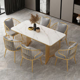 Rectangular Sintered Stone Dining Table Modern Black-white Furniture with Double Pedestal