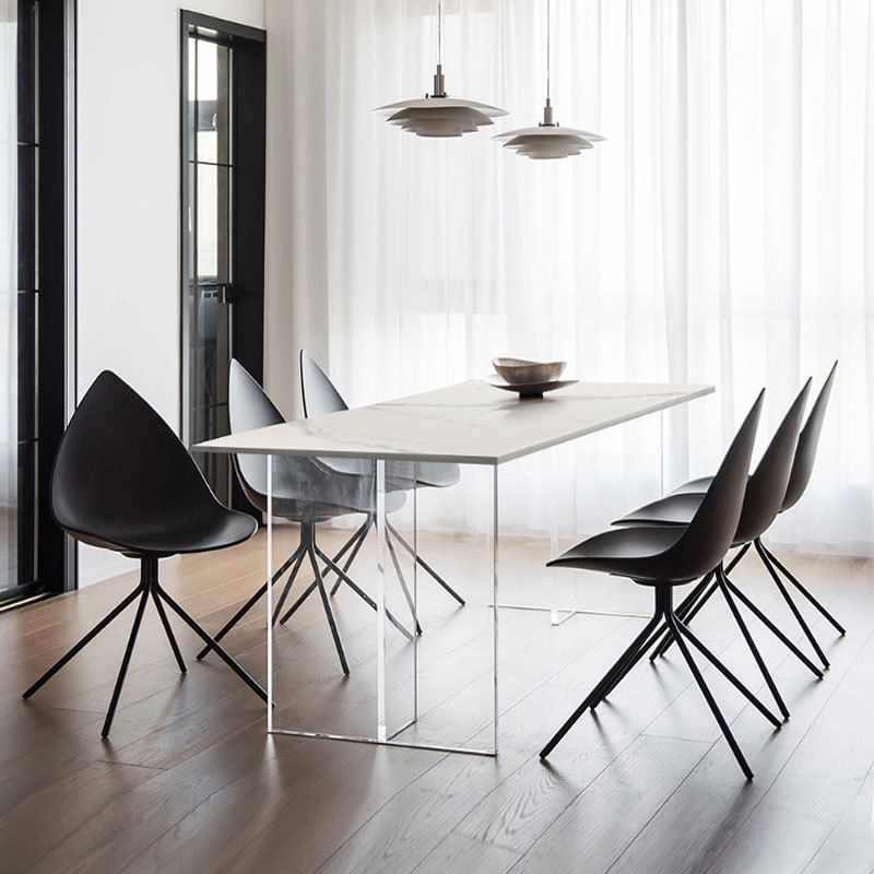 Table à manger à double piédestal en pierre moderne table rectangle blanc pour cuisine