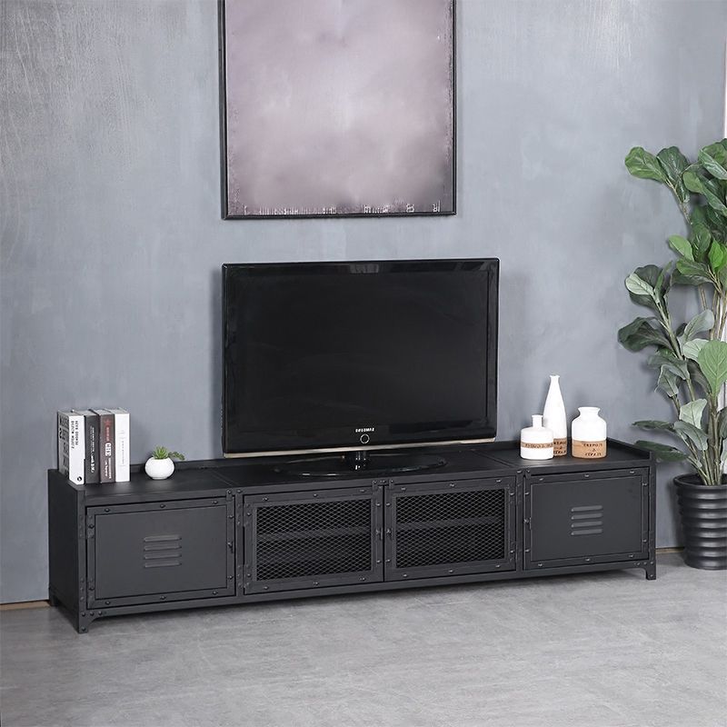 Industrial Style Metal TV Stand Black Colour Enclosed Storage TV Console with Cabinet Clearhalo 'furn' 'furn_tv_stands_entertainment_centers' 'Furniture' 'Living Room Furniture' 'TV Stands & Entertainment Centers' 'TV Stands & Media Storage Furniture' 'tv_stands_entertainment_centers' 1200x1200_9b028c88-0a1e-4332-b157-7de1f706bc48
