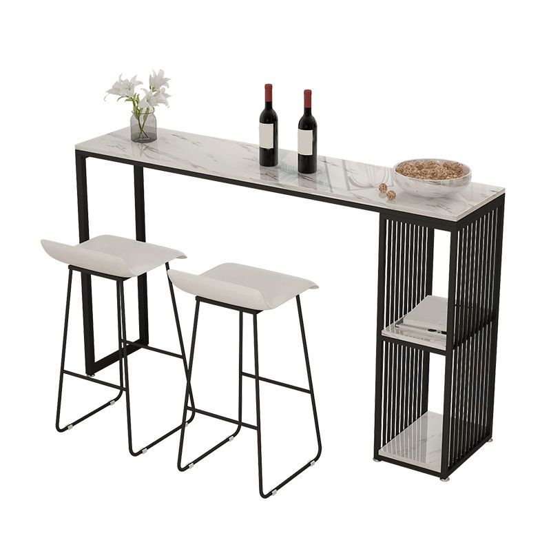 Industrial Rectangle Bar Dining Table Faux Marble Bar Stool Table with Storages Clearhalo 'Bar Furniture' 'Bar Tables' 'bar_tables' 'furn' 'furn_bar_tables' 'Furniture' 'Kitchen & Dining Furniture' 1200x1200_9b03a3d9-bdc8-46fe-82d4-91cf693708f8