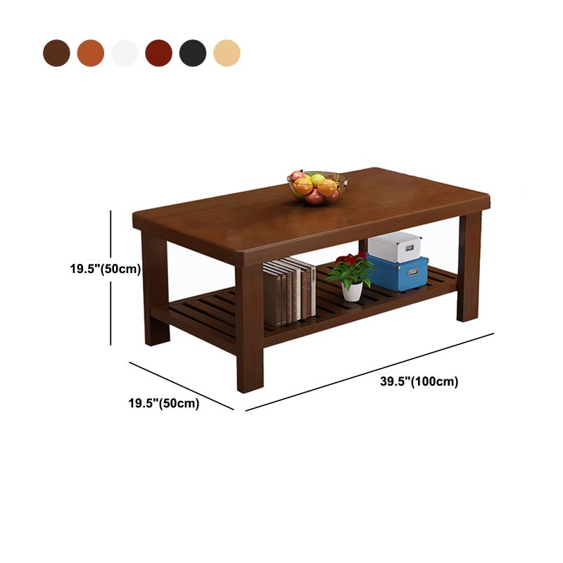 Rectangular Solid Wood Base with 4 Legs Nordic Style Coffee Table with Storage Rack