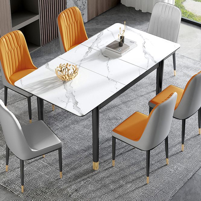 Rectangle Modern DiningRoomTableSet Sintered Stone Top DiningSet with Metallic 4 Legs Base Clearhalo 'Dining Room Sets' 'Dining Tables & Seating' 'dining_room_set' 'furn' 'furn_dining_room_set' 'Furniture' 'furniture_dining_room_set' 'Kitchen & Dining Furniture' 'kitchen&dining_furn' 'kitchen' 1200x1200_9b04a6b5-edea-4f8a-94bc-34585debd4eb