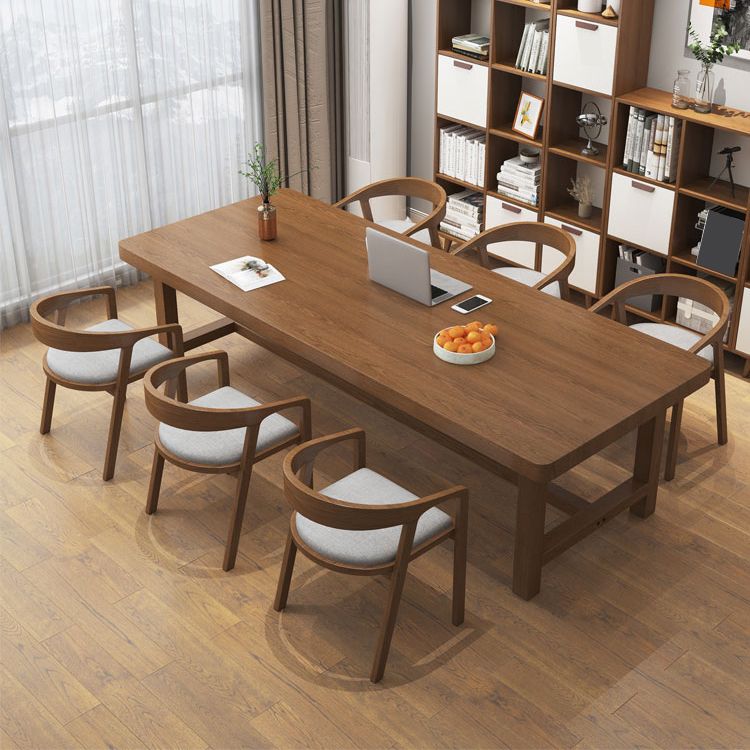 Contemporary Solid Wood Writing Desk 29.53" Tall Rectangle Office Desk with H-Shape Base Clearhalo 'furn' 'furn_office_desk' 'Furniture' 'Office Desks' 'Office Furniture' 'office_desk' 1200x1200_9b075445-cf88-4525-8cf0-31e080ddf31d