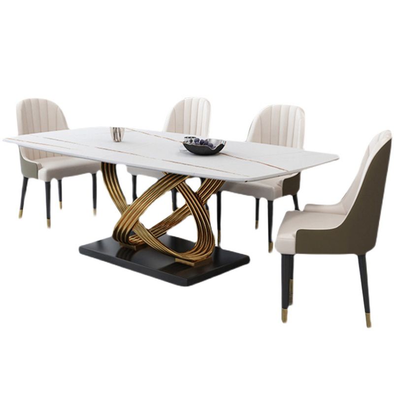 Glam Rectangle Dining Table Set 1/4/5/6/7 Pieces Dinette Set with White Stone Top Clearhalo 'Dining Room Sets' 'Dining Tables & Seating' 'dining_room_set' 'furn' 'furn_dining_room_set' 'Furniture' 'Kitchen & Dining Furniture' 1200x1200_9b07d667-64b6-4dd4-875e-60b81b5ef657