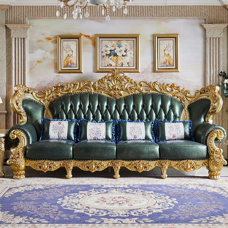 Grüner echtes Ledersofa getuftete Split-Roll-Armarmsofa