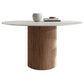 Mesa de pedestal contemporánea, mesa de comedor redonda de piedra con base de madera para cocina casera