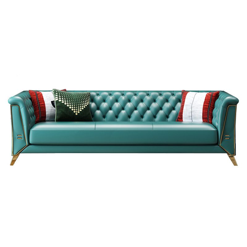 コンテンポラリータフトバックチェスターフィールドの長椅子本物の革の丸いアームソファ