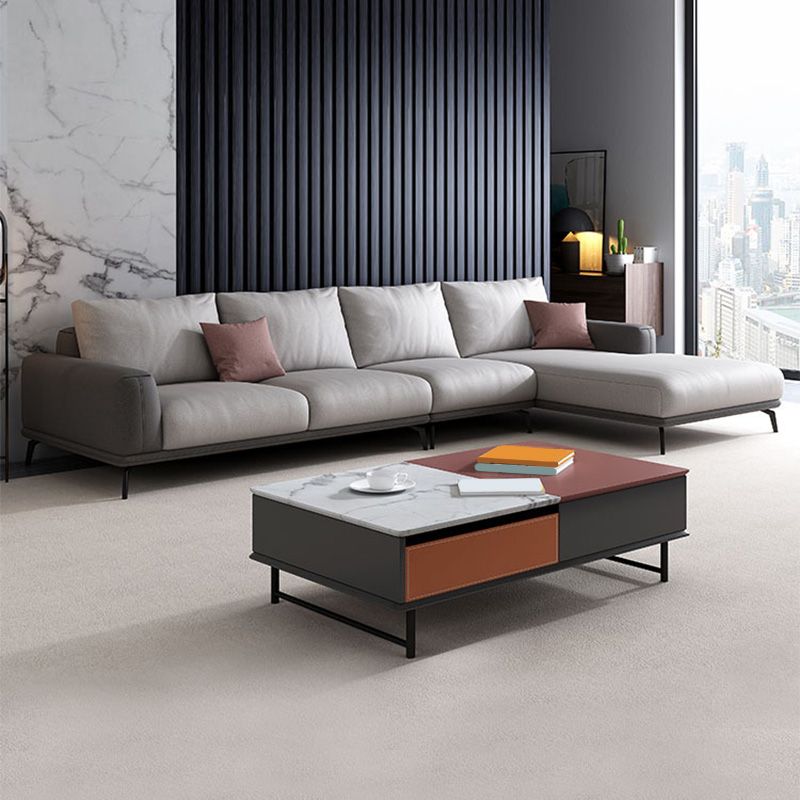 Sezionali posteriori del cuscino in pelle finto/divano con braccio quadrato per soggiorno