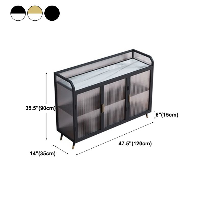 Glam Iron Sideboard Glass Doors Dining Server with Stone Countertop for Living Room Clearhalo 'buffet_sideboard' 'Buffets & Sideboards' 'furn' 'furn_buffet_sideboard' 'Furniture' 'furniture_buffet_sideboard' 'Kitchen & Dining Furniture' 1200x1200_9b0cc11e-b77d-4c7b-a986-963b09cc6322
