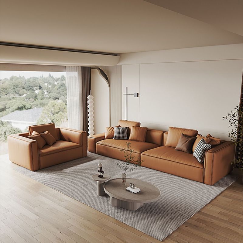 Echt lederen 2-zits oranje vierkant armbank voor bonusruimte