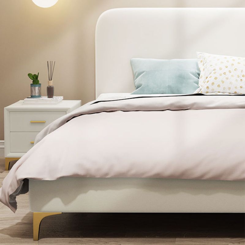 Letto a pannello bianco in finta pelle in pelle 40,16 "H letto imbottito a basso profilo con gambe metalliche