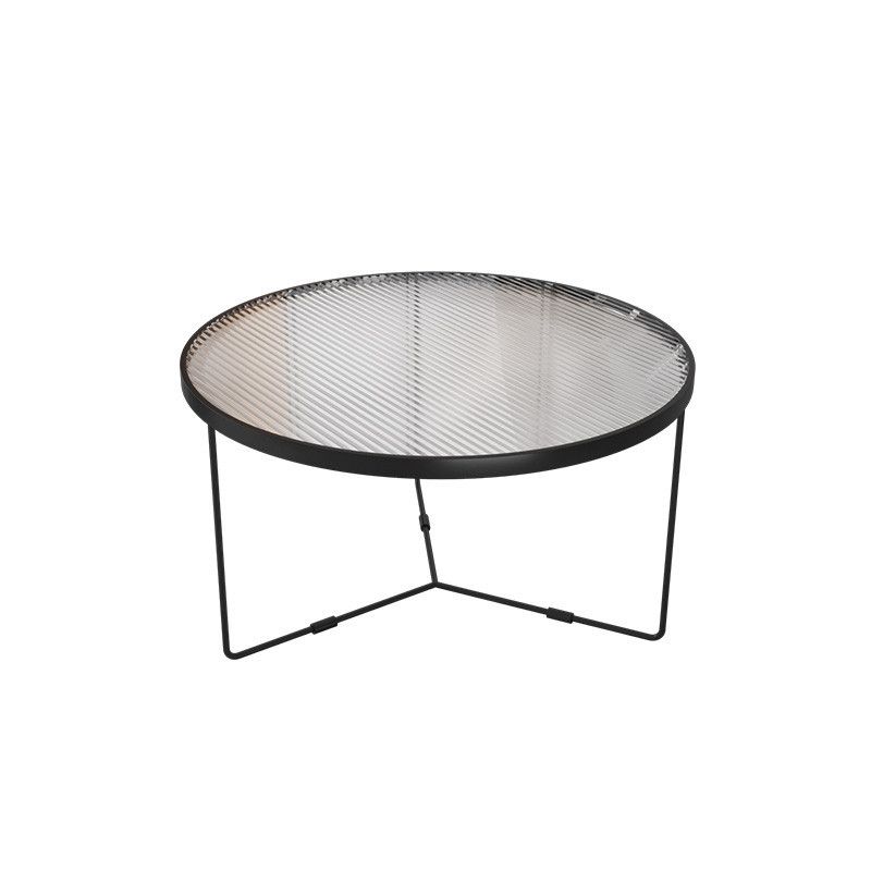 Contemporary Cocktail Table Cross Legs Glass Top Round Coffee Table