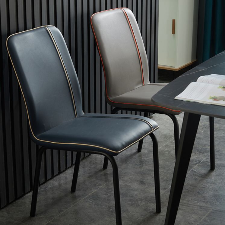 Contemporary Style Leather Dining Chair Kitchen Armless Chair with Metal Legs Clearhalo ' kitchen&dining_furn' 'Dining Chairs' 'Dining Tables & Seating' 'dining_chair' 'furn' 'furn_dining_chair' 'Furniture' 'furniture_dining_chair' 'Kitchen & Dining Furniture' 'kitchen' 1200x1200_9b130a58-9e90-4592-93d6-f3e552a8fcca