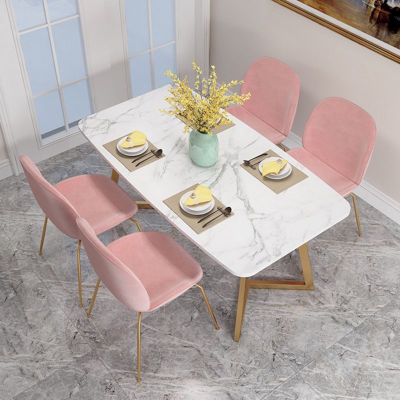 White Stone Top Dining Table Glam Style Gold Base Dining Table for Living Room Clearhalo 'Dining Tables & Seating' 'Dining Tables' 'dining_table' 'furn' 'furn_dining_table' 'Furniture' 'furniture_dining_table' 'Kitchen & Dining Furniture' 1200x1200_9b14c637-6b3f-429b-aa69-7aaa40b4d247