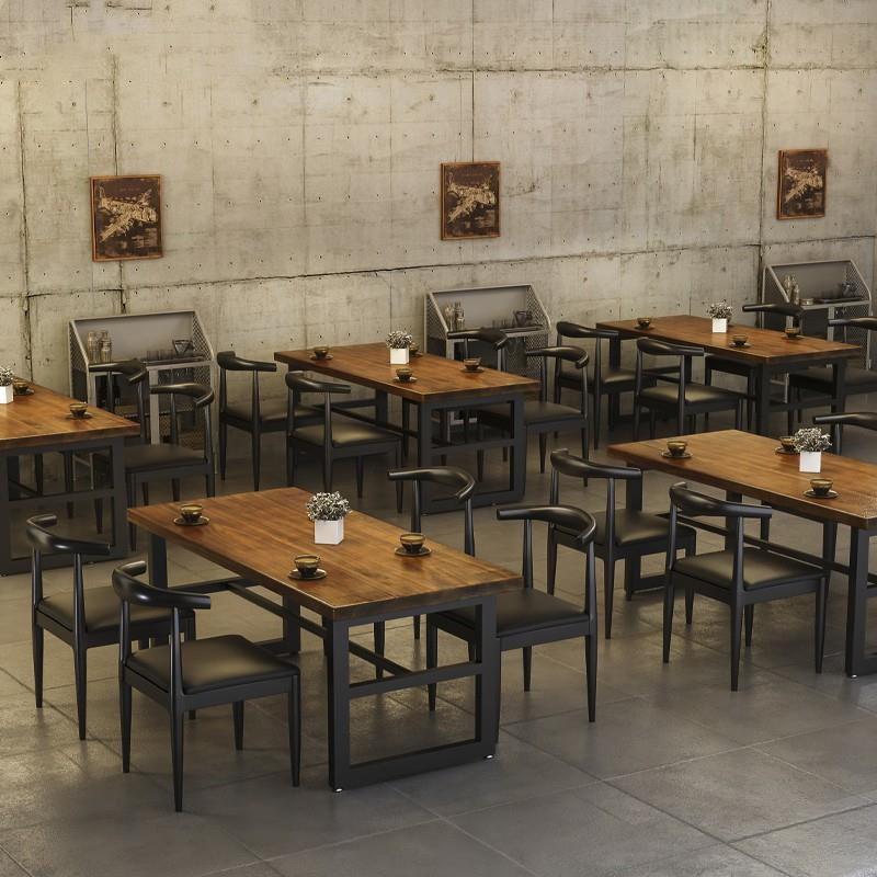 Industrial Style Wood Dining Table Rectangle Dining Table with Metal Base