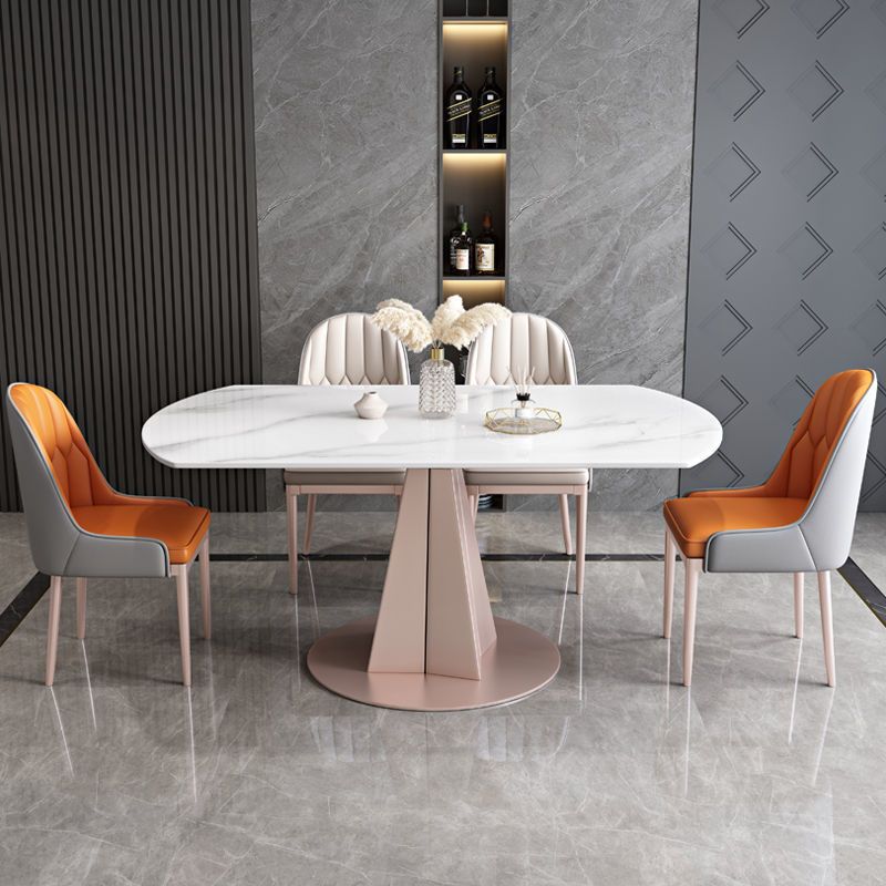 Modern Pedestal Casual Dining Table Round Dining Table with Stainless Steel Base