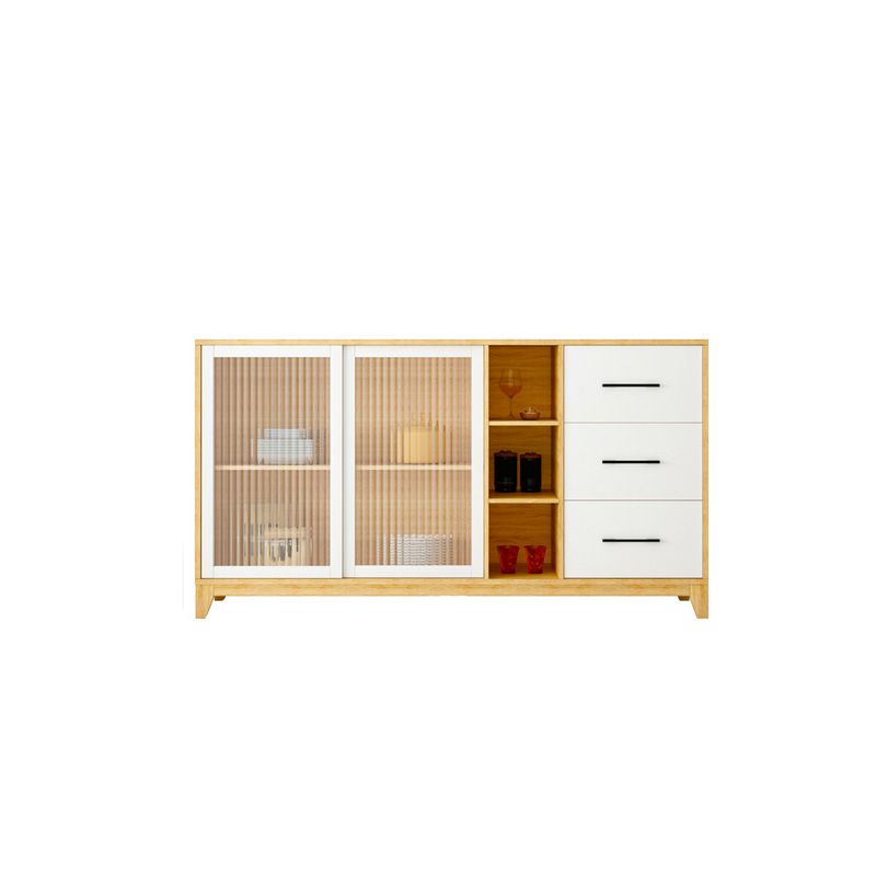 Modern Credenza Engineered Wood Sideboard Table with Sliding Glass Door Clearhalo 'buffet_sideboard' 'Buffets & Sideboards' 'furn' 'furn_buffet_sideboard' 'Furniture' 'Kitchen & Dining Furniture' 1200x1200_9b188393-89b0-4d37-a1e1-f7769459b8e7