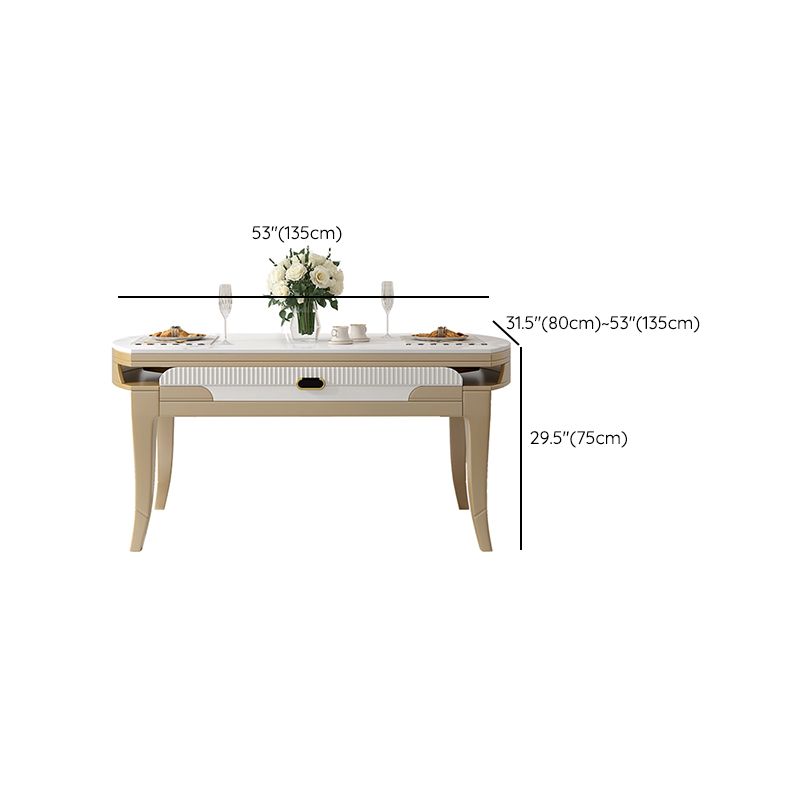 Table à manger moderne en pierre blanche avec pieds en bois massif pour le salon