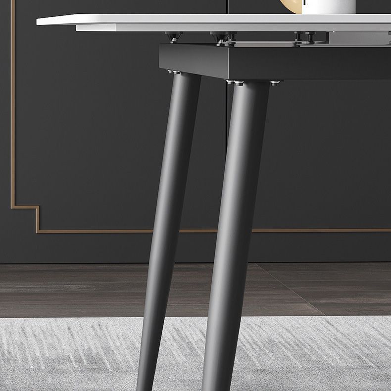 Rectangle Industrial Dining Room Table White Sintered Stone Table with 4 Black Legs Clearhalo ' dining_table' 'Dining Tables & Seating' 'Dining Tables' 'furn' 'furn_dining_table' 'Furniture' 'furniture_dining_table' 'Kitchen & Dining Furniture' 'kitchen&dining_furn' 'kitchen' 'kitchen_dining_table' 1200x1200_9b1a7291-938c-412f-858d-31e009e65eb1