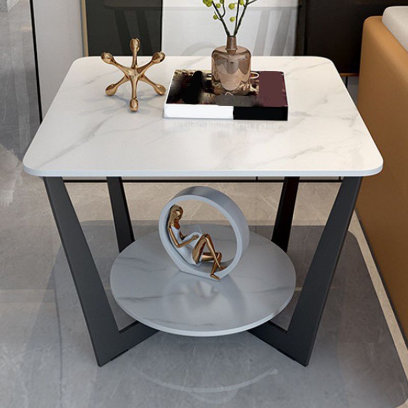 Moderne stijl metalen ijzeren zwarte basisplaat top met opbergrek ronde zijtafel