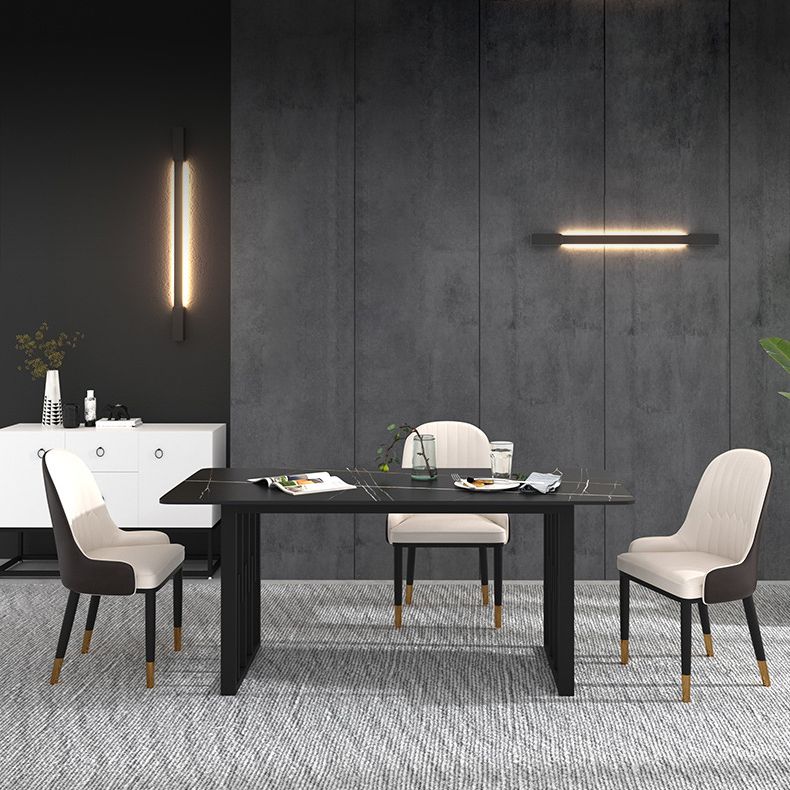 Tavolo da pranzo in pietra rettangolare tradizionale mobile da pranzo di lusso con base metallica