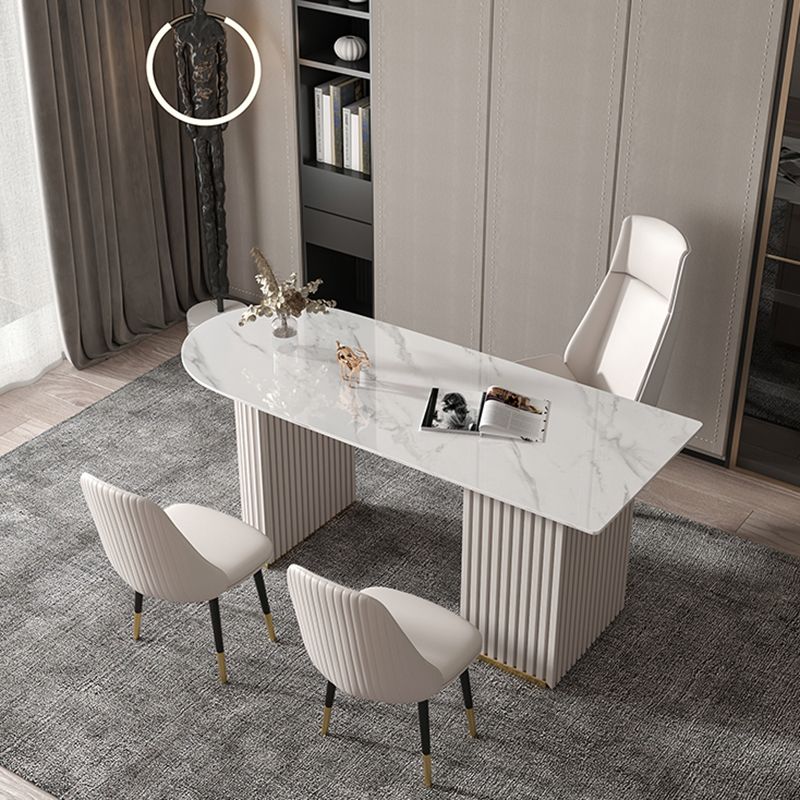 Escritorio de oficina de medio círculo de piedra Glam Stone 29.53 pulgadas de alto escritorio de escritura