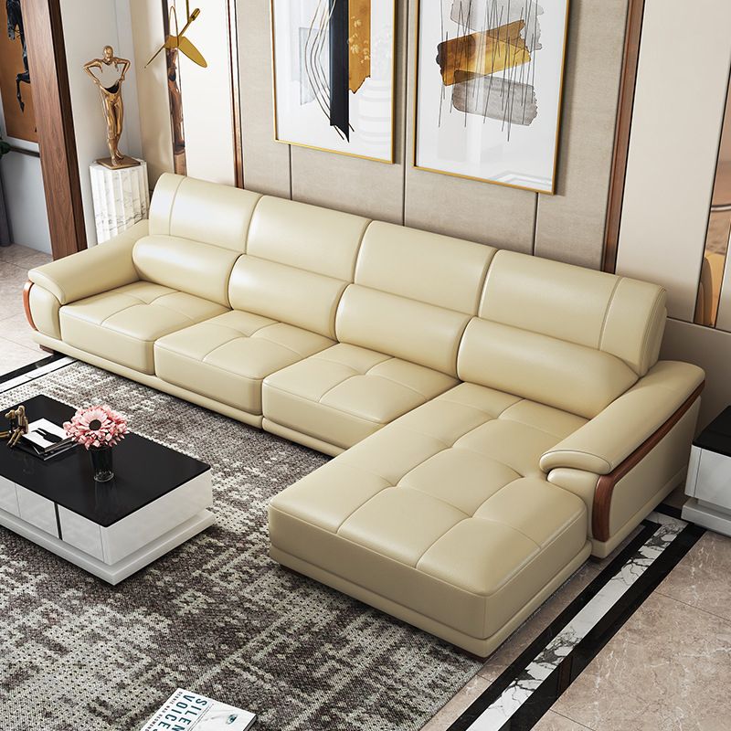 Nordic Style Sofa Bed Leather in Beige/grey/beige Cushioned Back Sofa