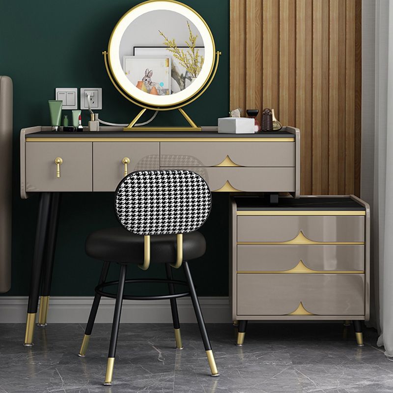 Glam Slate Top Vanity Dressing Table 7 Drawers Vanity Makeup Table Set