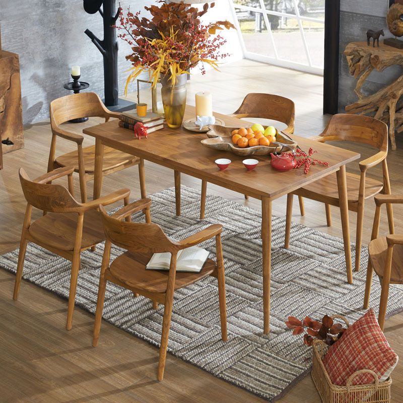 Rectangle 4 Legs Dining Table Natural Finish Legs Modern Fixed Dinner Table
