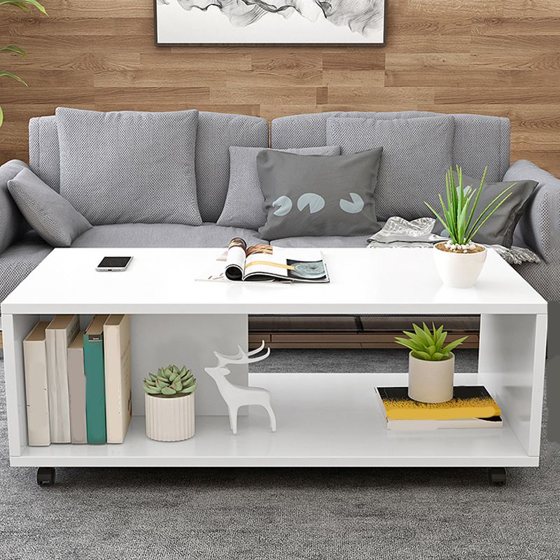 Rectangular 1 - Shelf Coffee Table with Casters Contemporary 15" H 1 Single Cocktail Table Clearhalo 'Coffee & Accent Tables' 'Coffee Tables' 'coffee_tables' 'furn' 'furn_coffee_tables' 'Furniture' 'Living Room Furniture' 1200x1200_9b299ae4-4510-4912-a3cd-7ea77ebfa506
